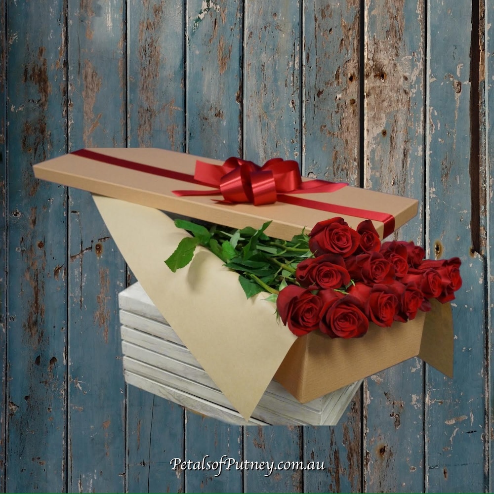 One Dozen Red Roses In Gift Box